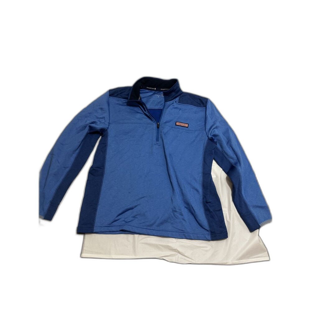 Vineyard Vines Men's Shep Shirt 1/4 Zip LargePullover, Heather Blue